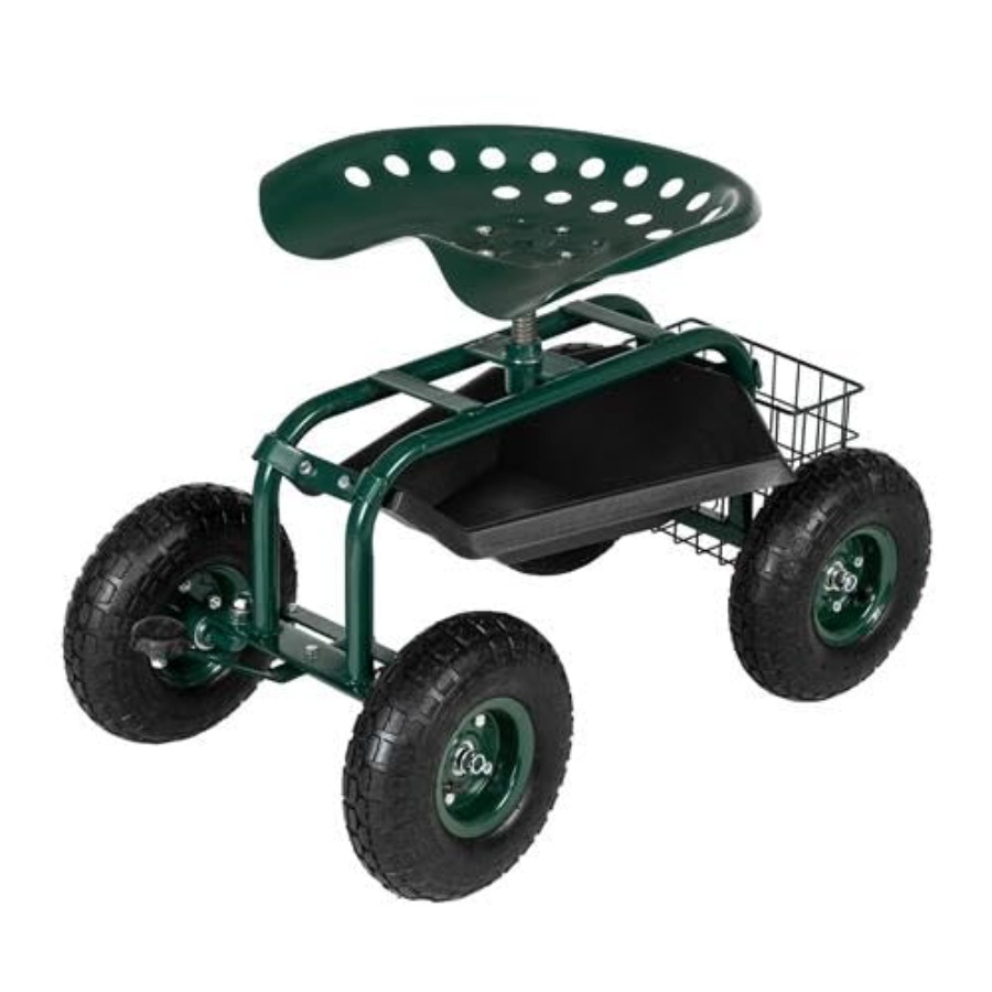Gardening Tools For Seniors - Garden Cart with Rolling Seat, Wheels,