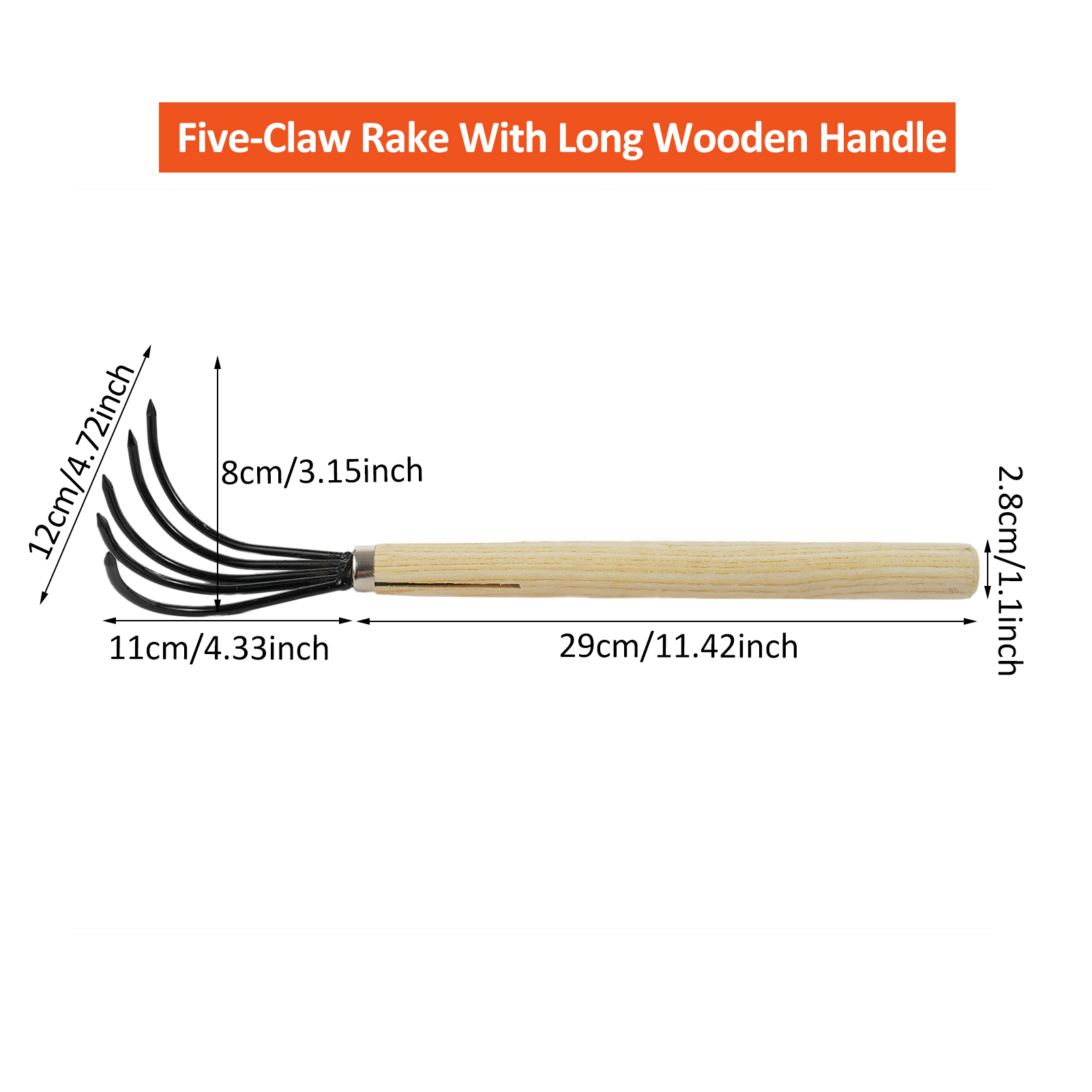 5-Claw Rake with Wooden Handle - đánh giá và giá Gardening Tools On Sale
