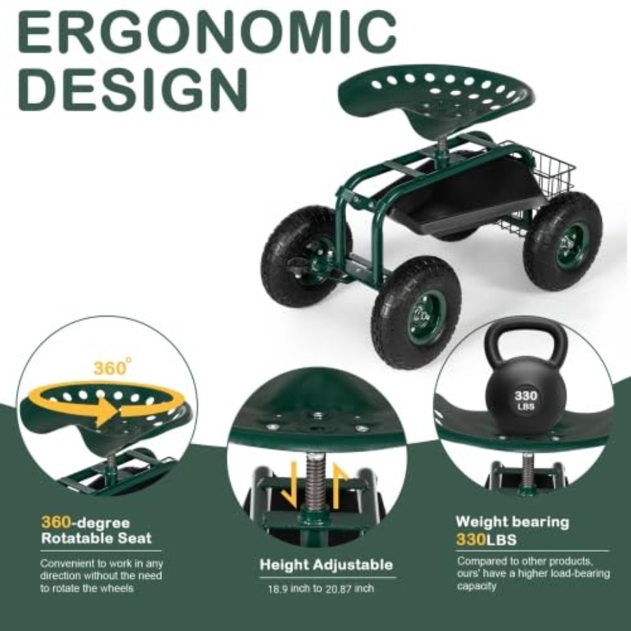 Garden Cart with Rolling Seat, - đánh giá và giá Gardening Tools For Seniors