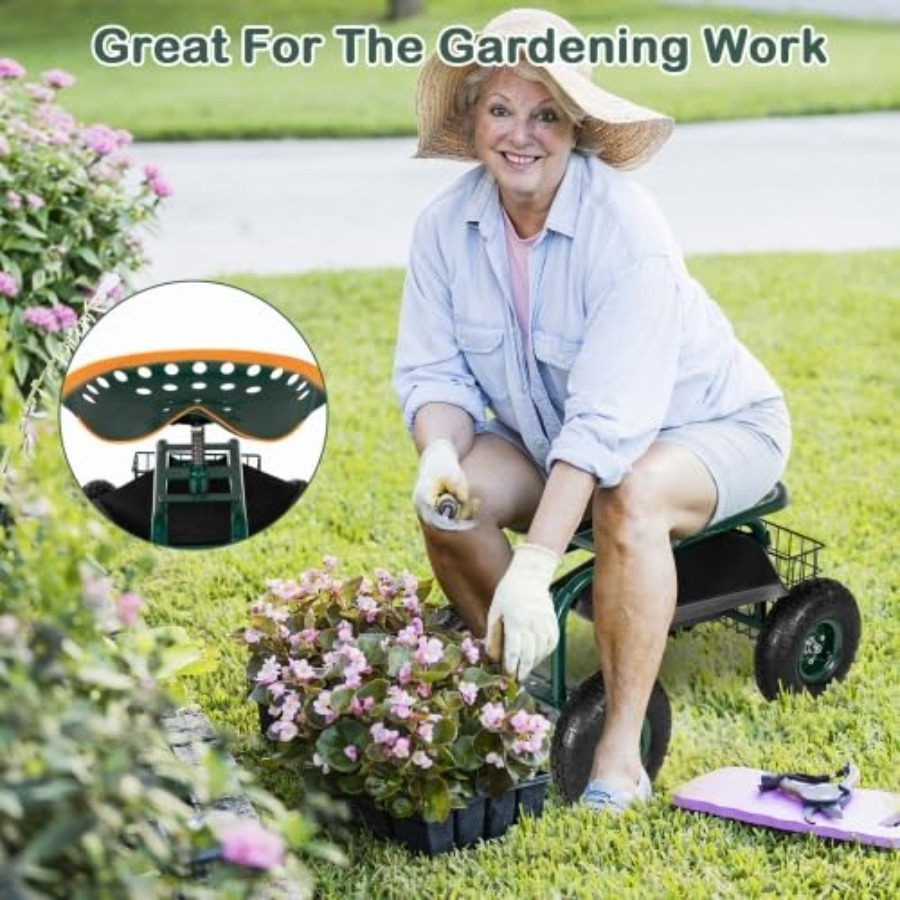 Garden Cart with Rolling Seat, - đánh giá và giá Gardening Tools For Seniors