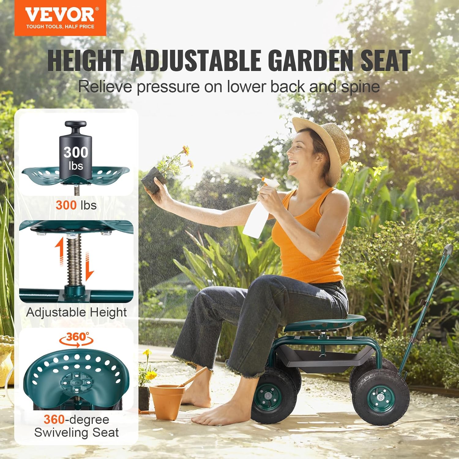 Garden Cart Rolling Workseat w - đánh giá và giá Gardening Tools And Uses
